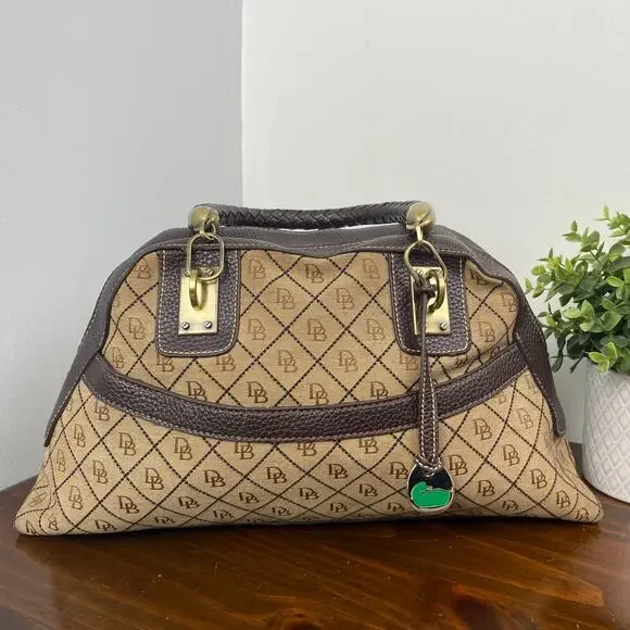 Dooney And Bourke Vintage Leather Brown Leather Signature Canvas Satchel Handbag